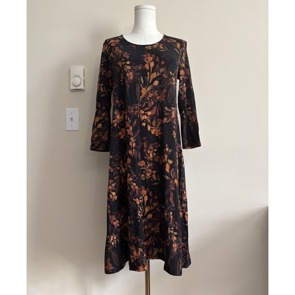 Garnet Hill Dress Size Small Floral Orange Black Fall Autumn Whimsy Witch Boho